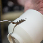 Richard Heeley at work in his pottery in Shropshire Feb 2018